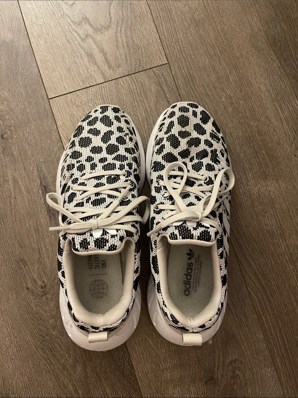 adidas Kids Leopard Print Knit Sneakers in Black & Cream